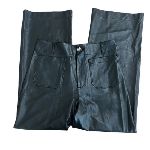 Maeve Anthropologie Colette Faux Leather Wide Leg Pants 31 Black Full Length - Picture 3 of 10